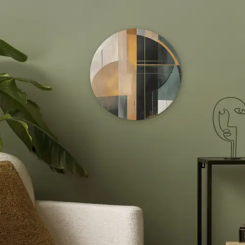 Abstract - Goud - Brons - Groen - Vormen - Modern Akoestische PET Vilt - Rond klein -sfeer2