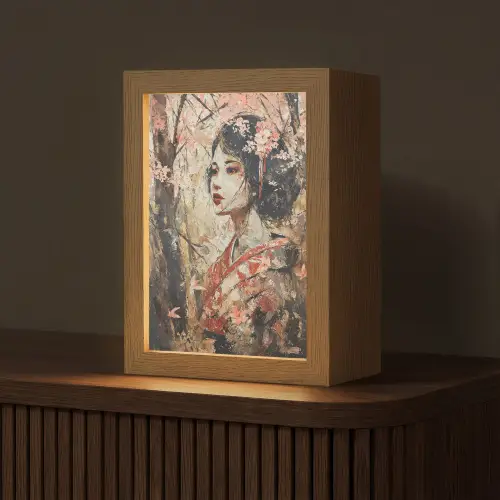 Kimono - Vrouw - kersenbomen Light Box met kabel (Tafellamp) klein -z3d_website
