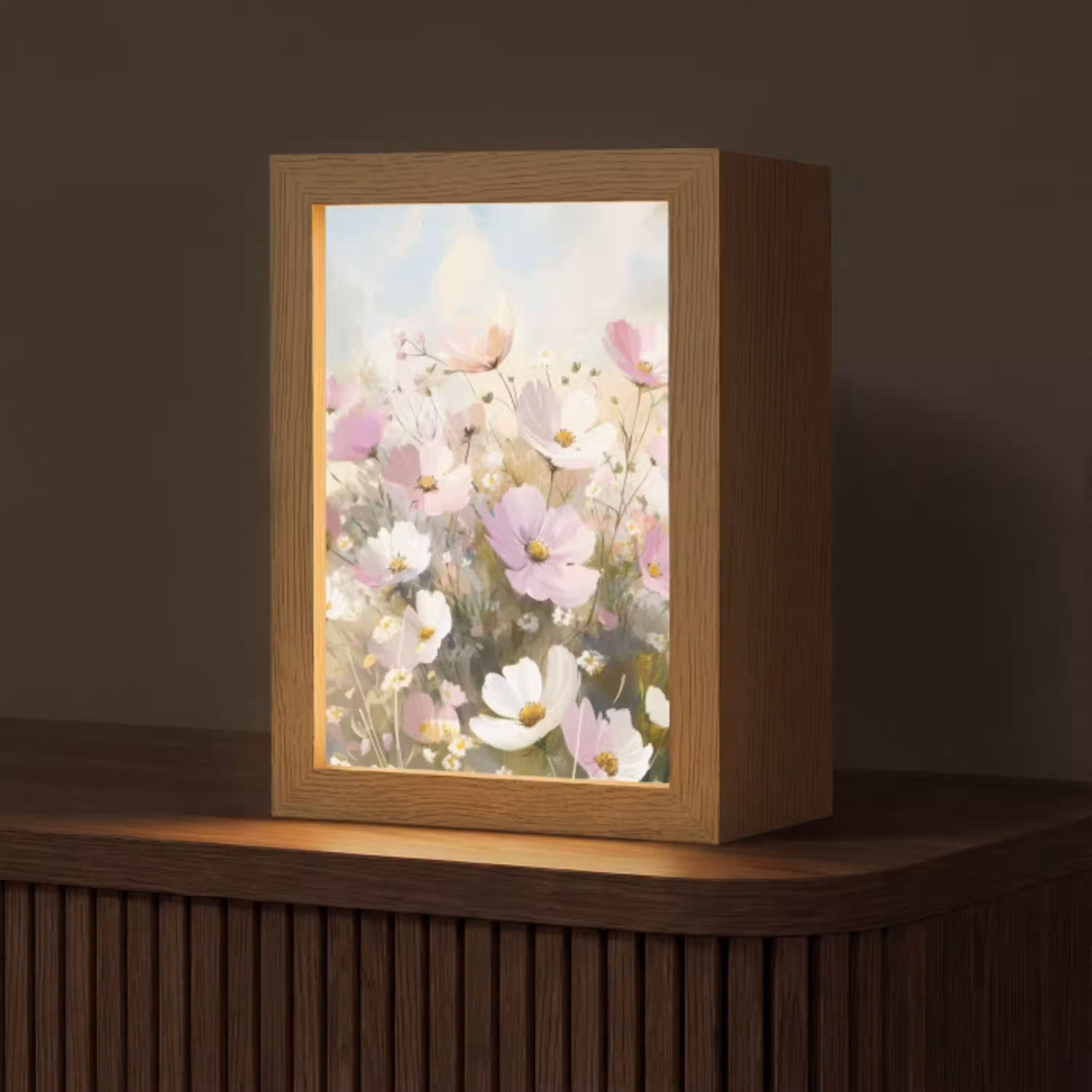 Bloemenveld - Lichte tinten - Geschilderd Light Box met kabel (Tafellamp) klein -z3d_website