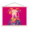 Geit - Hoorns - Kimono - Kleurrijk textielposter latten blank klein -3d