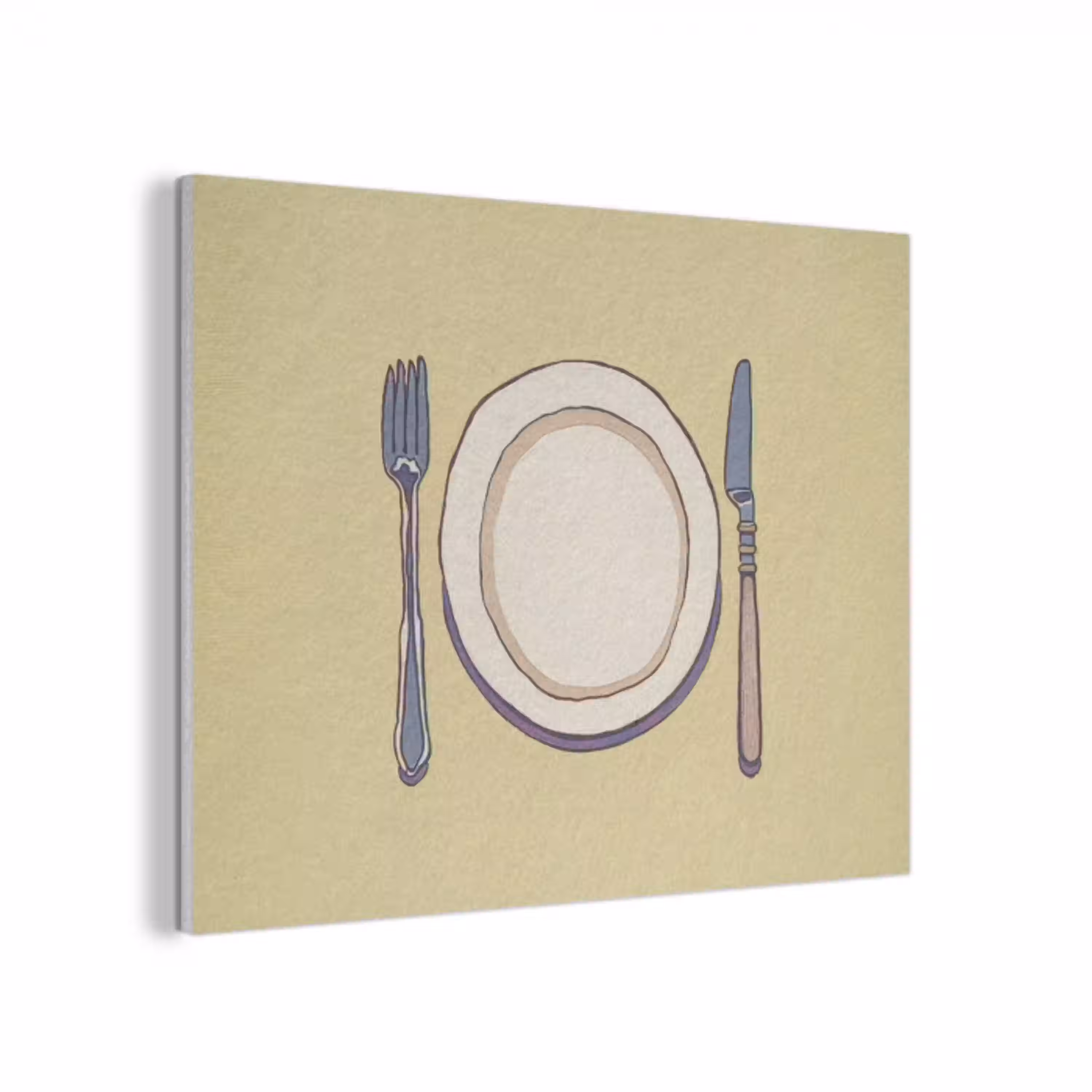 Illustratie - Bord - Bestek - Beige PET vilt klein -3d