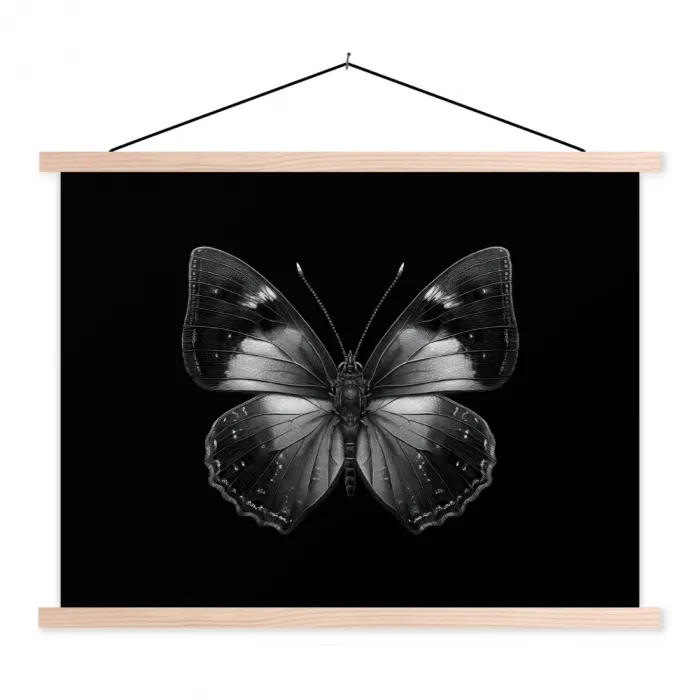 Vlinder - Grijs - Mysterieus textielposter latten blank klein -3d