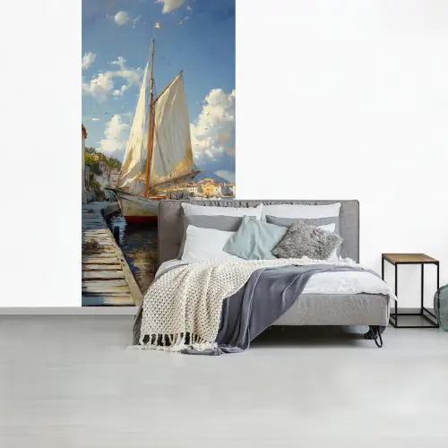Zeilschip - Huizen - Kade - Zee fotobehang vinyl groot -slaapkamer