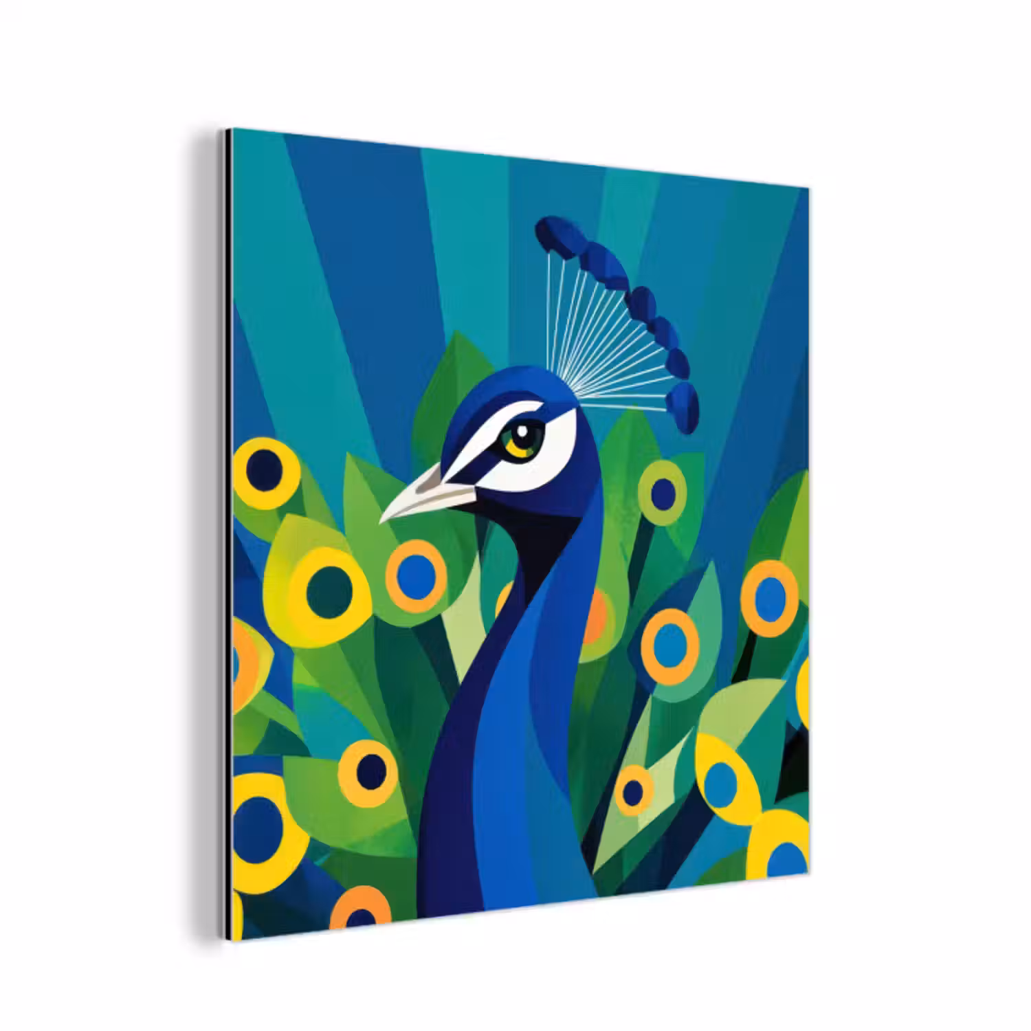 Aluminium schilderij - Pauw - Cirkels - Blauw