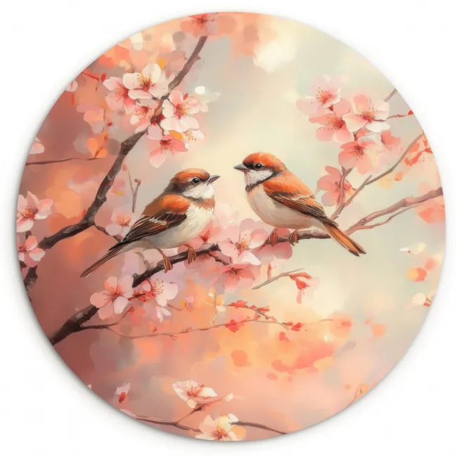 Muurcirkel - Vogels - Romantic - Bloesemtak