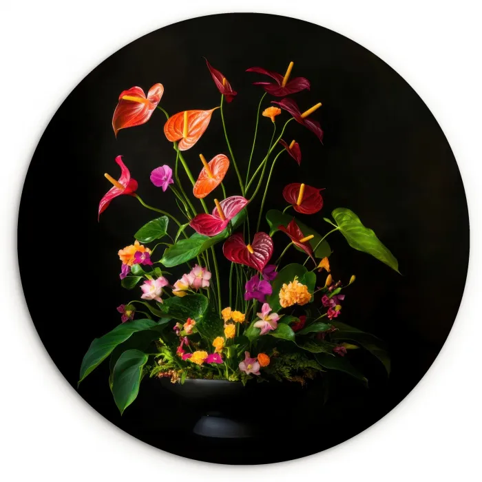 Bloemen - Vaas - Kleurrijk Wandcirkel kunststof plaat 5mm dik klein -3d