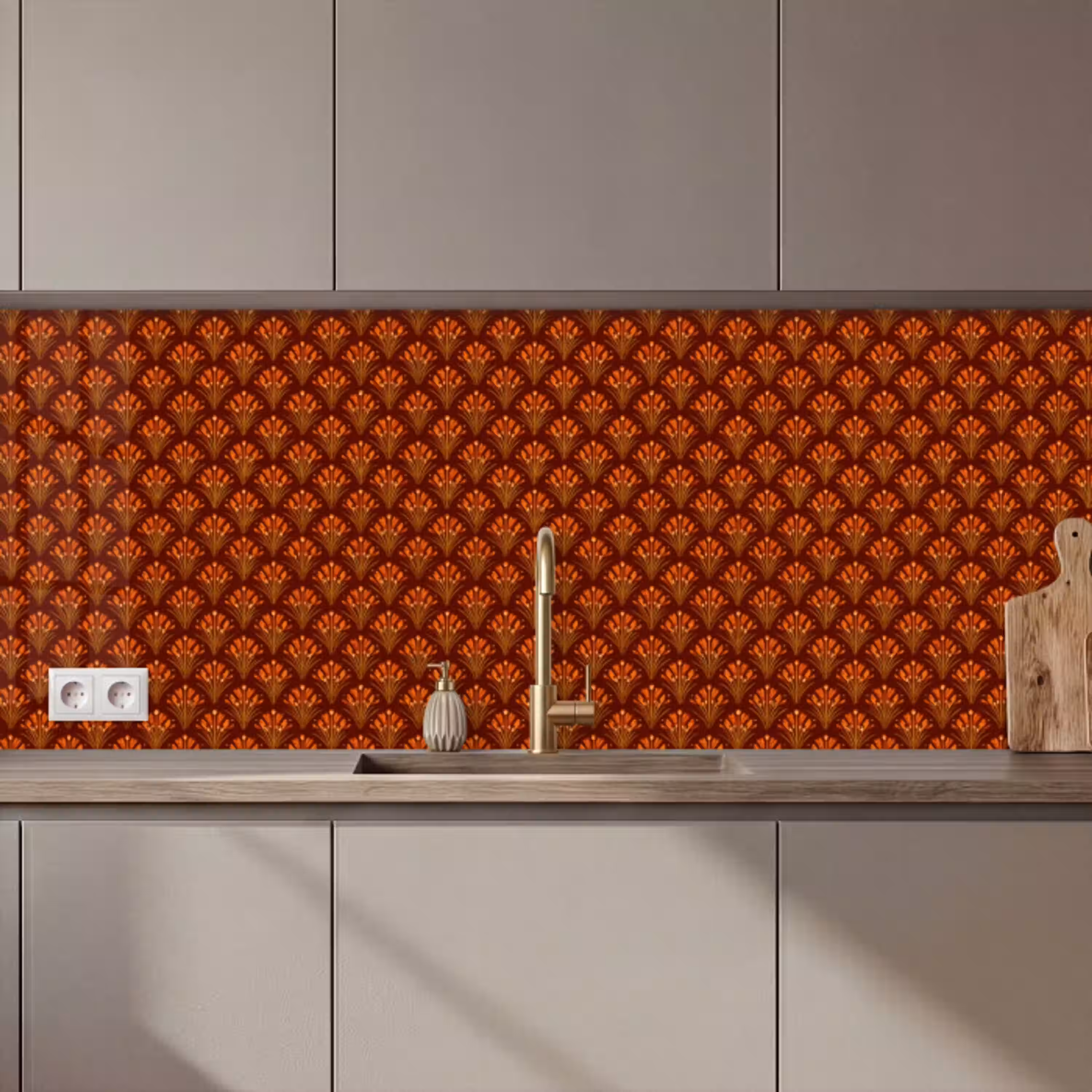 Waaiers - Art Deco - Botanisch - Roestbruin - Oranje keuken achterwand 2 middel 871 zz_3dshopping