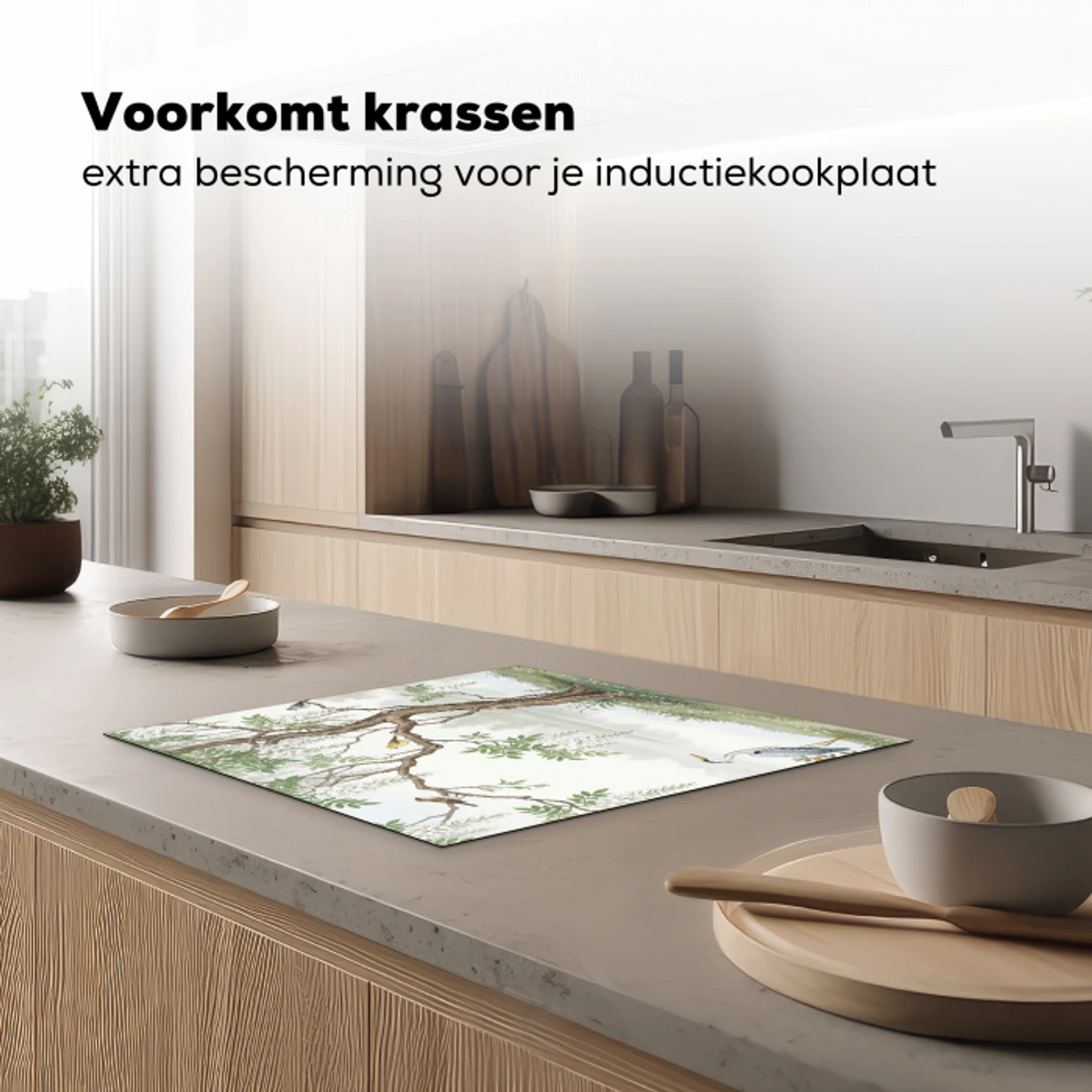 Reiger - Landschap - Groen Inductie beschermer vinyl 3mm middel -sfeer1