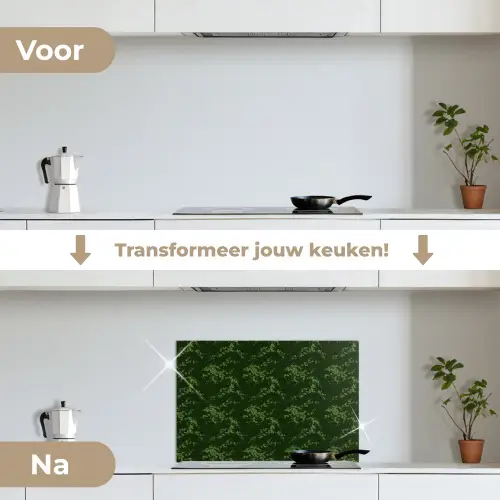 Sierlijk - Bloemen - Groen keuken achterwand spatscherm klein 900 -voor_na_NL
