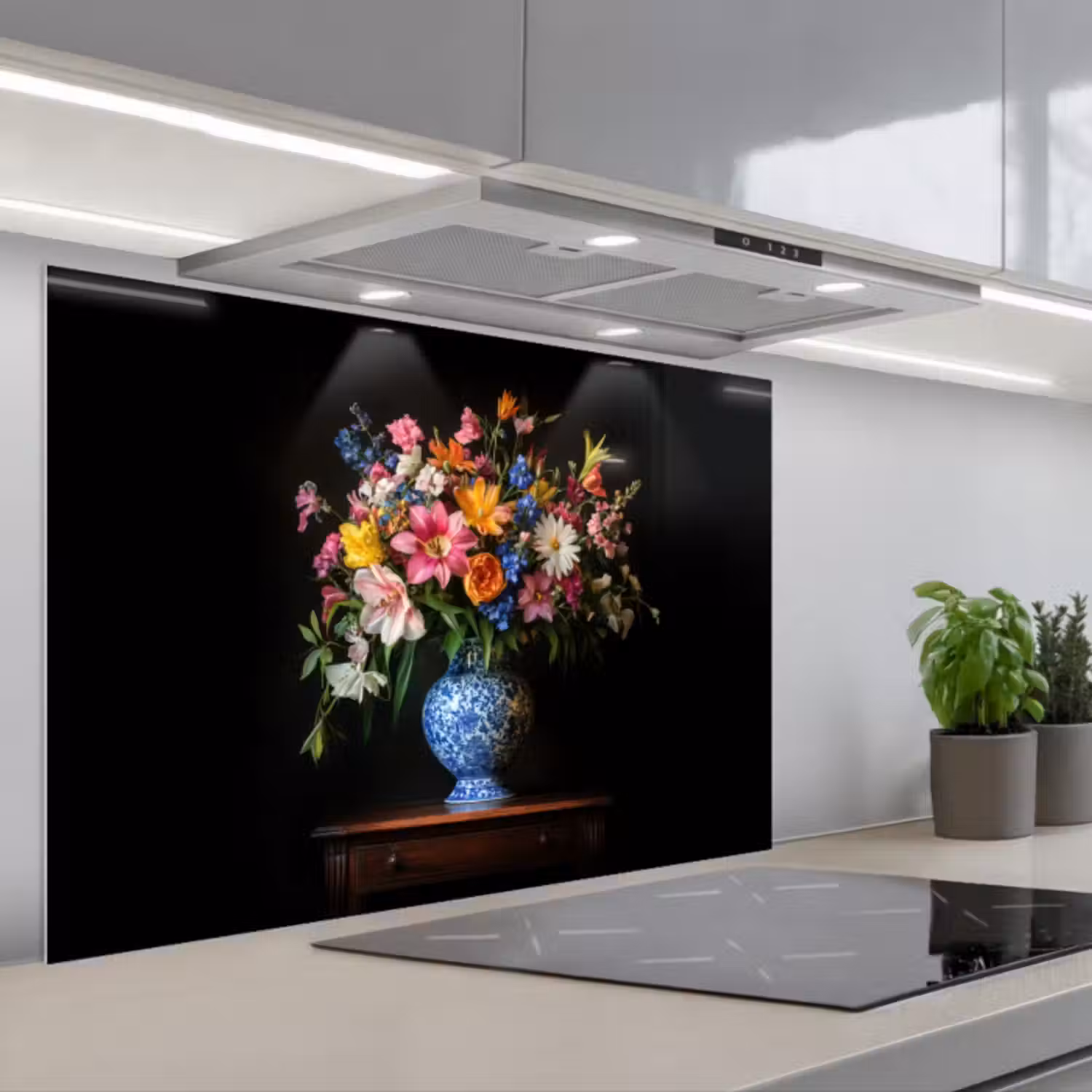 Spatscherm keuken - Kleur - Vaas - Bloemen - Boeket