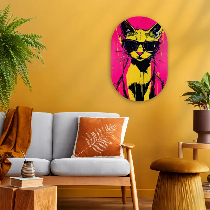 Kat - Art - Zonnebril - Roze Wandcirkel Ovaal Forex klein -sfeer4