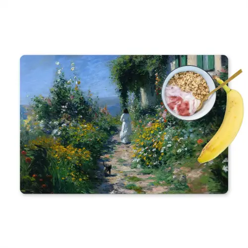 Kat - Vrouw - Bloemen - Huis Placemat vinyl groot -zzzproduct_Kitchenyeah-website
