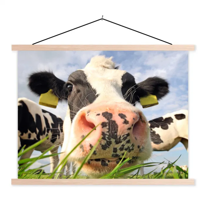 Koe - Boerderij - Gras - Dieren textielposter latten blank klein -3d