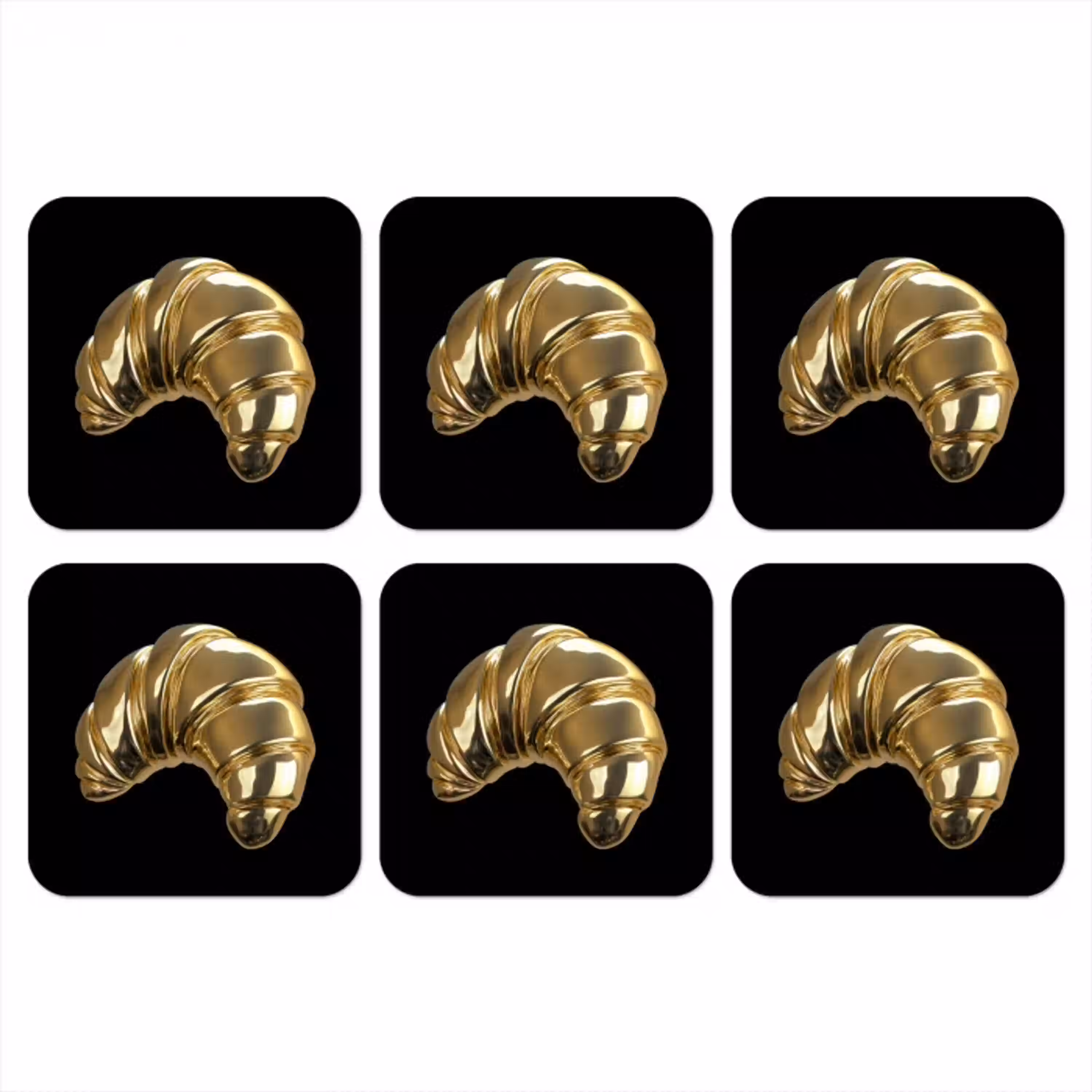 Croissant - Brood - Goud - Zwart onderzetter kurk middel -3d
