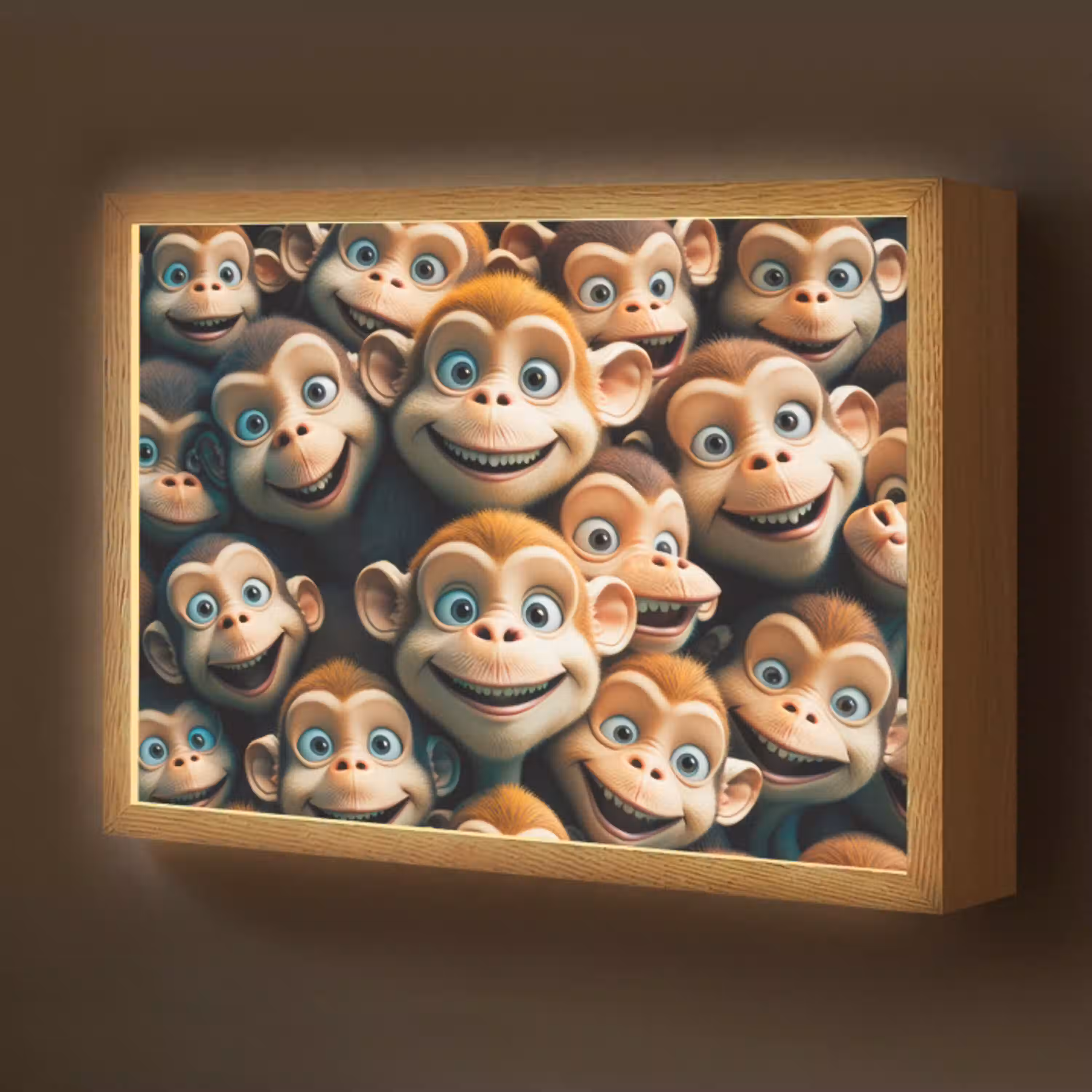 Aap - Dieren - Bruin - Design - Meiden - Jongens Light Box met batterij (Wandlamp kind) middel -z3d_website