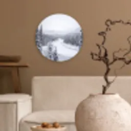 Rivier - Bevroren - Landschap - Winter Wandcirkel kunststof plaat 5mm dik klein -sfeer1