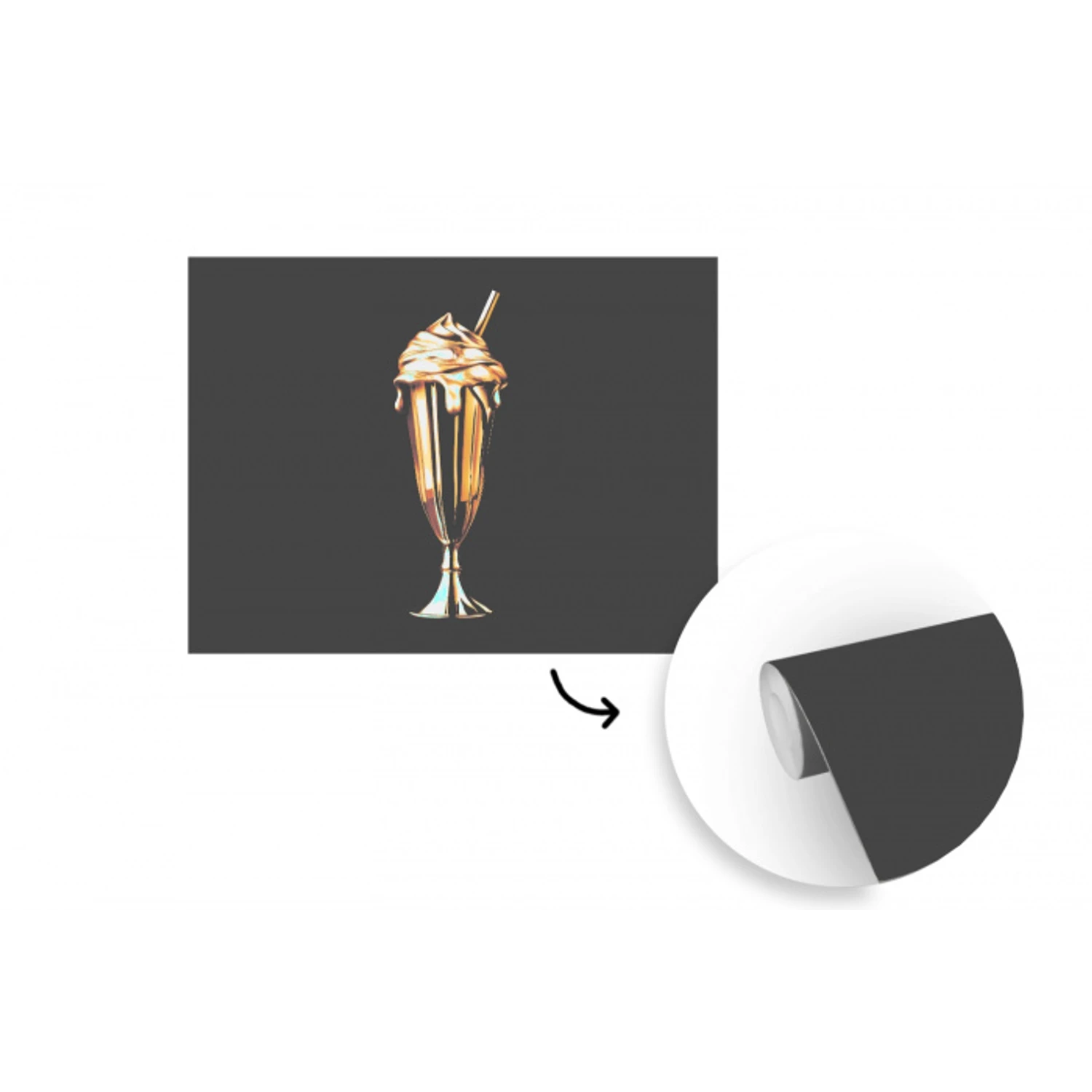 Milkshake - Goud - Drinken - Zwart fotobehang vinyl groot -3d