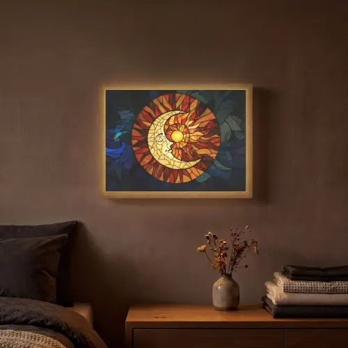 Mozaïek - Glas - Maan - Donkerblauw Light Box met batterij (Wandlamp) middel -sfeer4