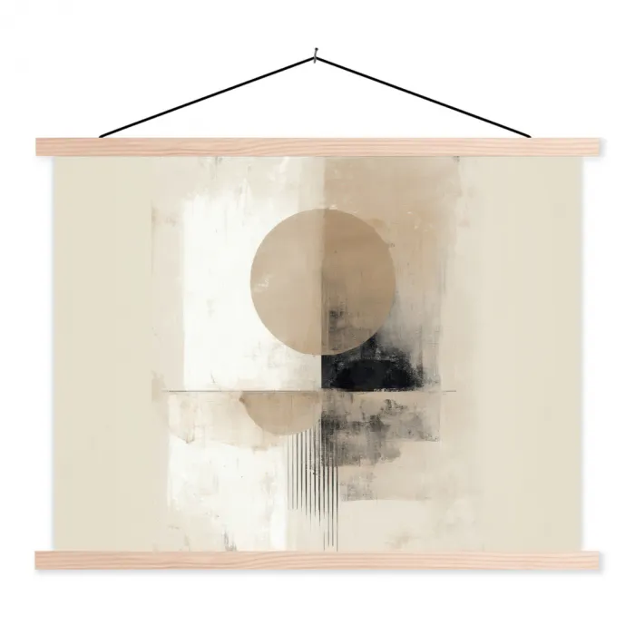 Cirkel - Compositie - Diepte - Beige textielposter latten blank klein -3d