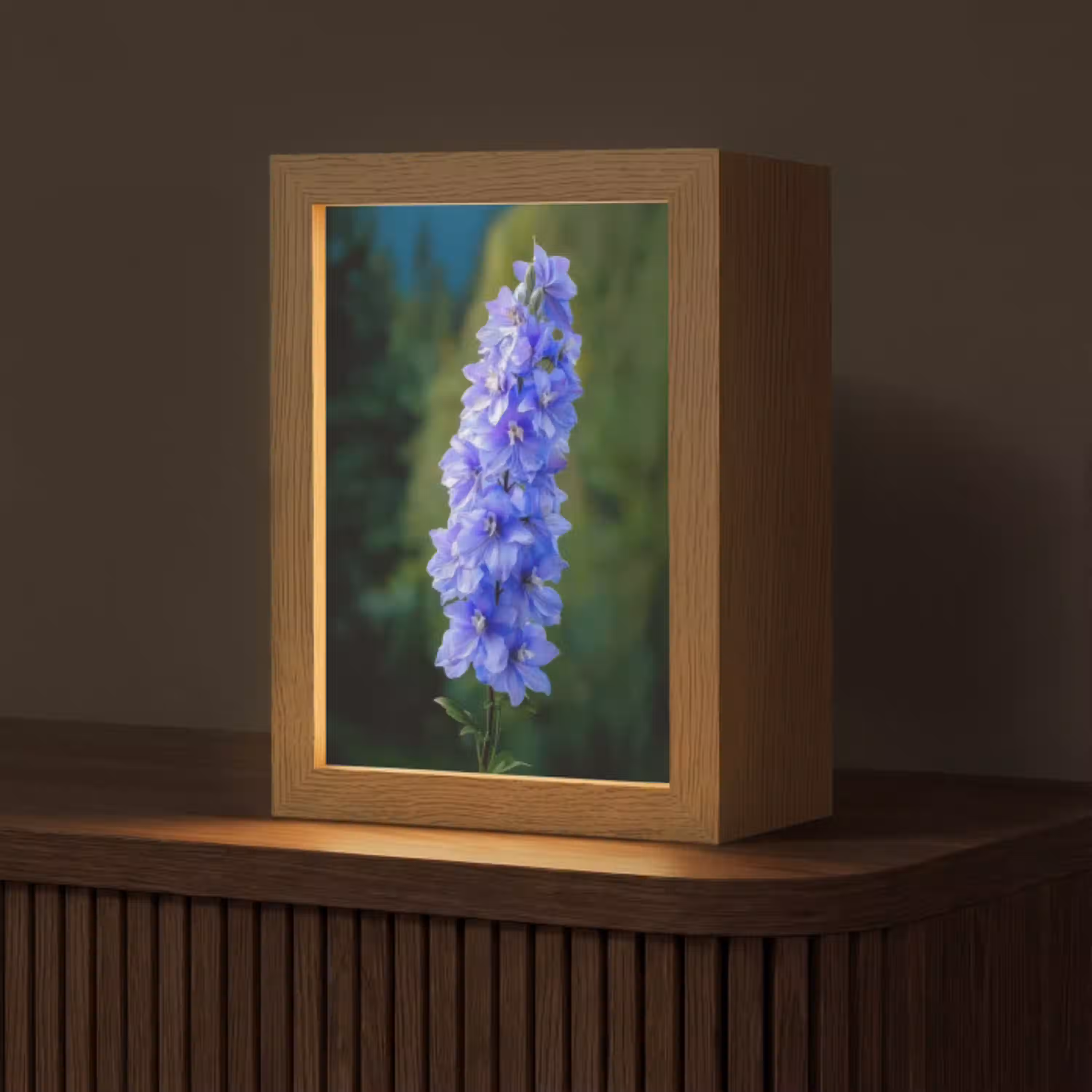 Bloemen - Blauw - Dennenboom Light Box met kabel (Tafellamp) klein -z3d_website