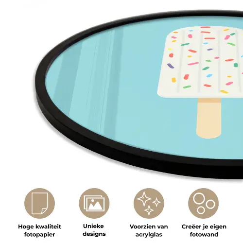 Ijsje - Stokje - Sprinkles - Lichtblauw Fotolijst rond zonder passe partout klein -closeup_NL