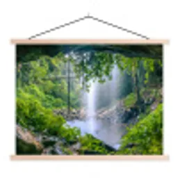 Jungle - Regenwoud - Water - Waterval - Planten textielposter latten blank klein -3d