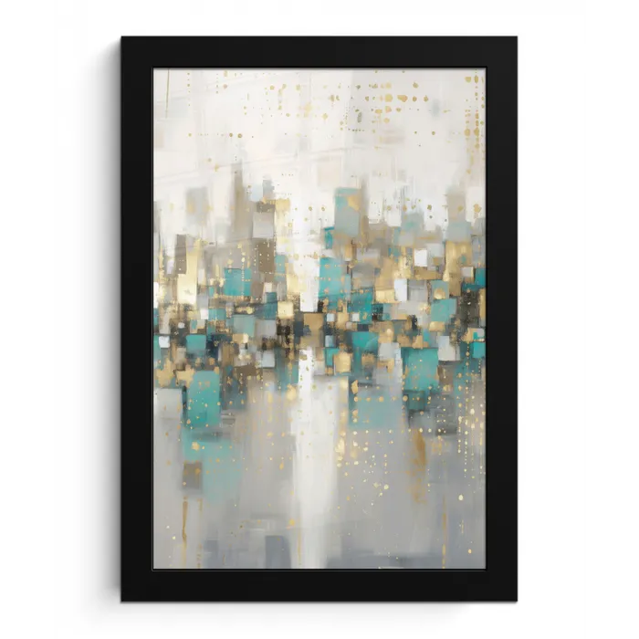 Abstract - Blokken - Goud - Skyline fotolijst zwart zonder passe partout klein -3d