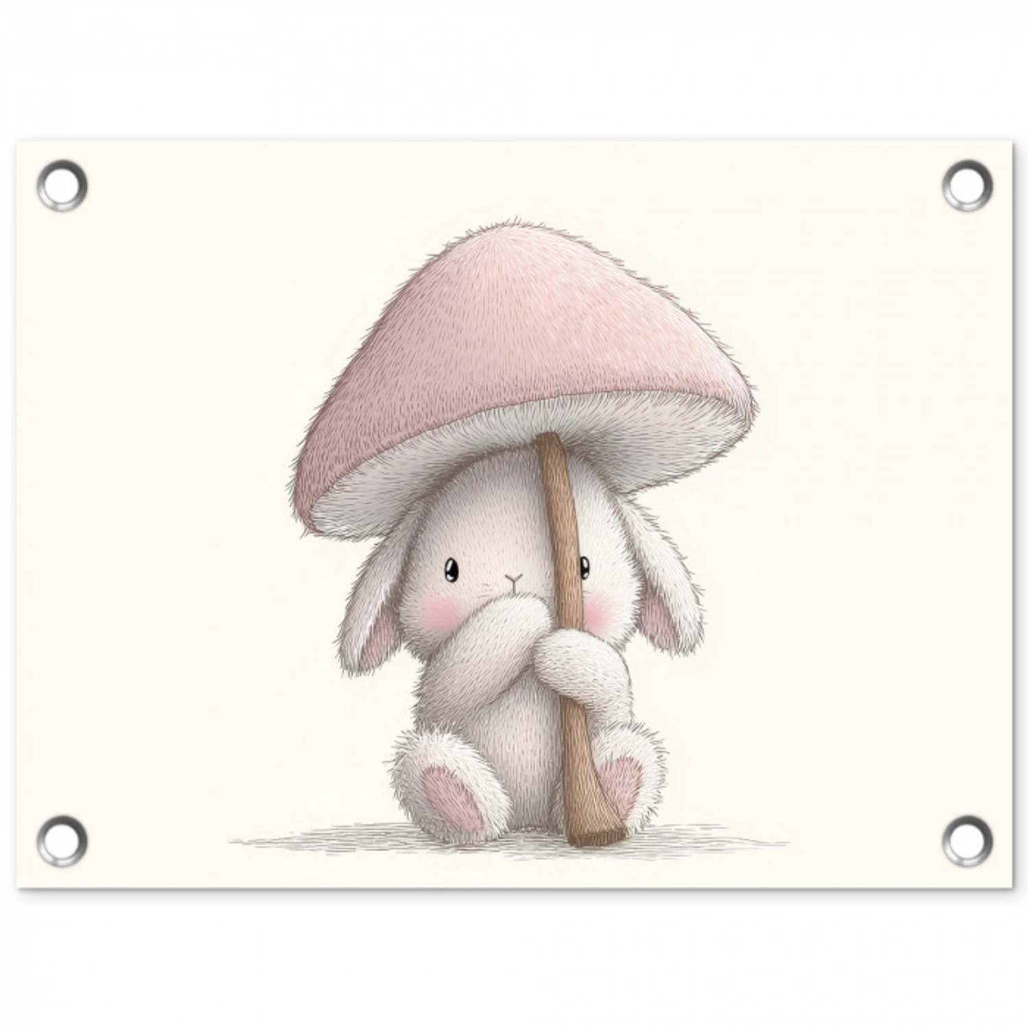 Paddenstoel - Konijn - Roze tuinposter los doek klein -3d