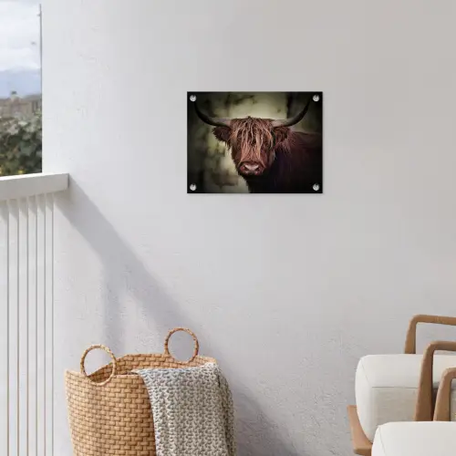Schotse hooglander - Licht - Portret - Natuur tuinposter los doek klein -sfeer8