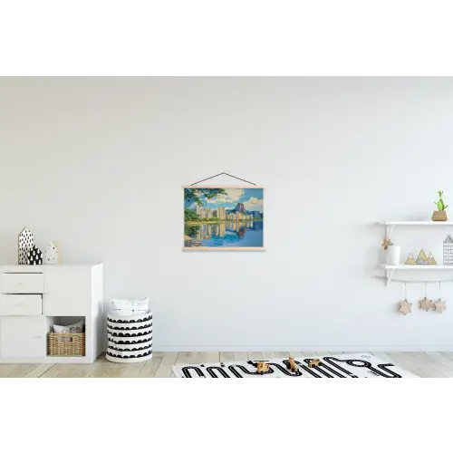 Berg - Skyline - Strand - Water textielposter latten blank klein -kinderkamer