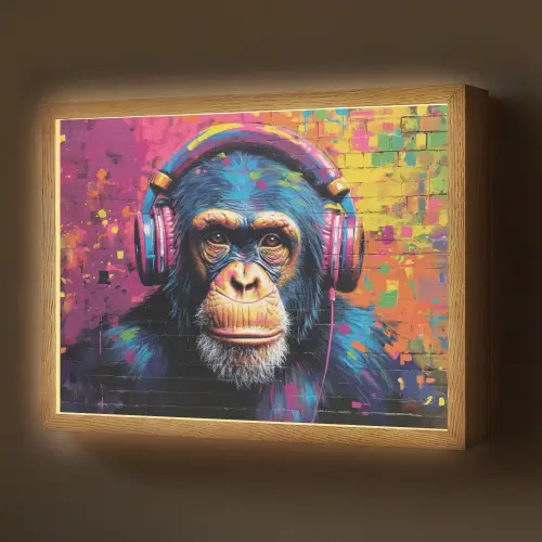 Graffiti - Chimpansee - Street art - Koptelefoon - Aap Light Box met batterij (Wandlamp) middel -z3d_website