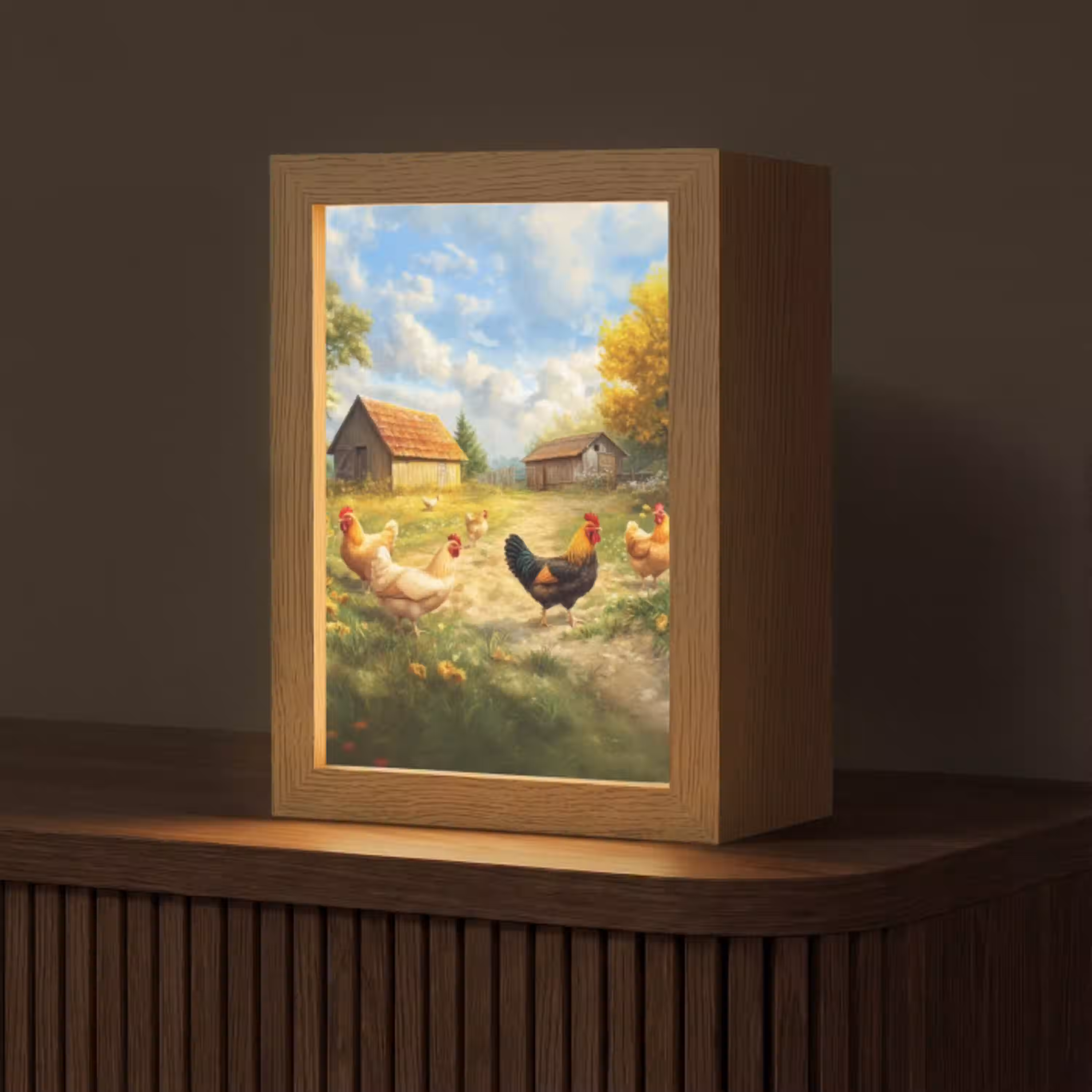 Kippen - Landelijke rust - Natuur Light Box met kabel (Tafellamp) klein -z3d_website