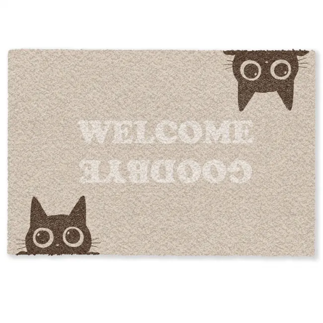 Deurmat - Cat - Beige - Welcome - Goodbye