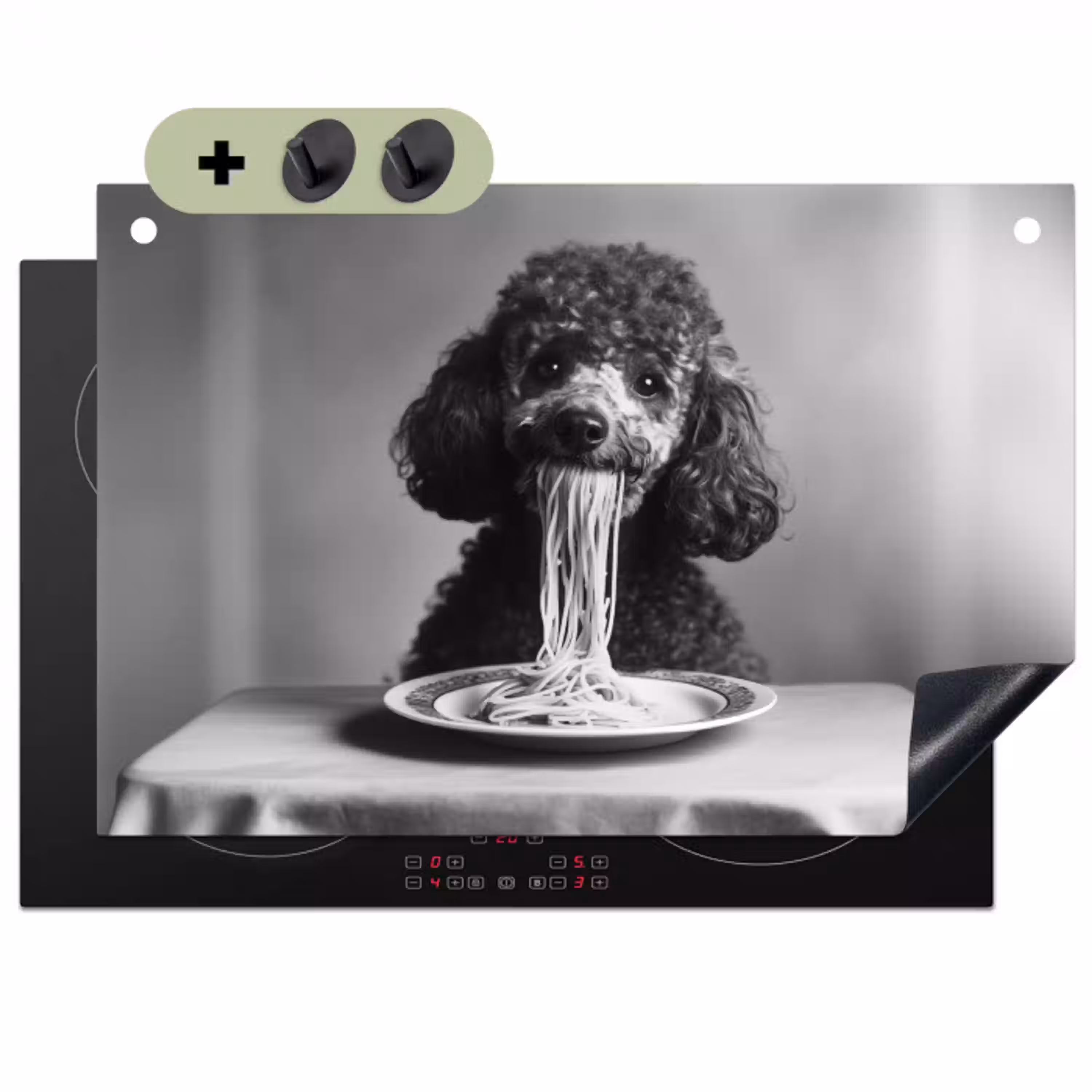 Poedel - Hond - Zwart - Wit - Schattig - Pasta Inductie beschemer met haakjes klein -3d