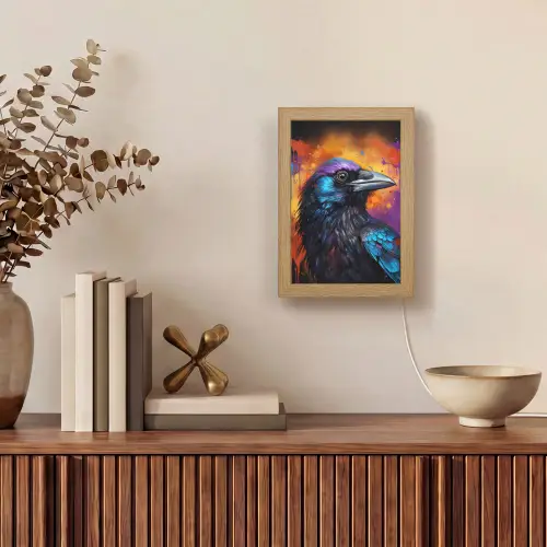 Vogel - Kraai - Graffiti - Zwart - Dieren Light Box met kabel (Tafellamp) klein -sfeer2