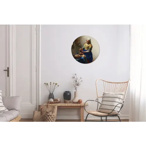 Het melkmeisje - Schilderij van Johannes Vermeer Wandcirkel aluminium klein -woonkamer