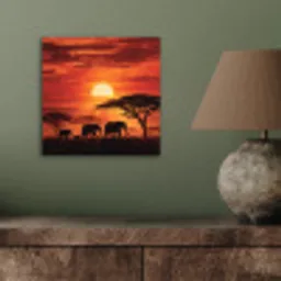 Savanne - Olifanten - Zonsondergang aluminium wit klein -sfeer2