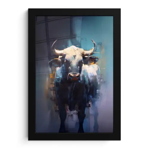 Stier - Zwart - Abstract - Horens fotolijst zwart zonder passe partout klein -3d