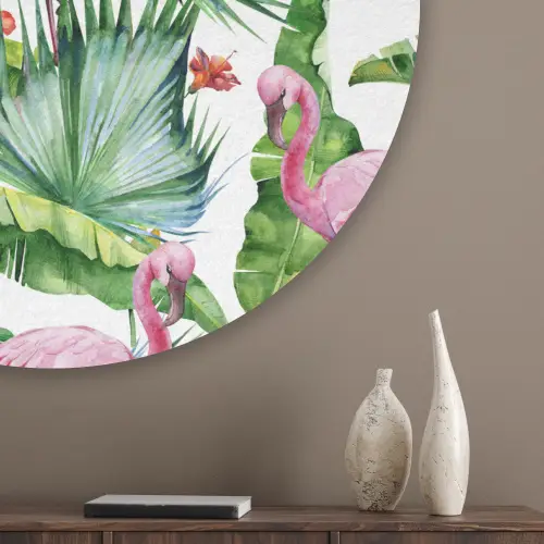 Flamingo - Bladeren - Tropisch Akoestische PET Vilt - Rond klein -sfeer5_closeup