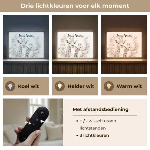 Giraffe - Bladeren - Bruin - Jungle - Kind Light Box met batterij (Wandlamp kind) middel -USP_lichtkleurNL