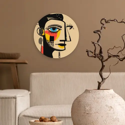 Geometrisch - Felle kleuren - Kubistische stijl Wandcirkel kunststof plaat 5mm dik klein -sfeer1