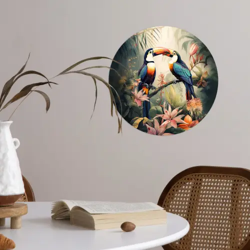 Toekan - Vogels - Bloemen - Natuur - Jungle Wandcirkel behangsticker klein -sfeer3