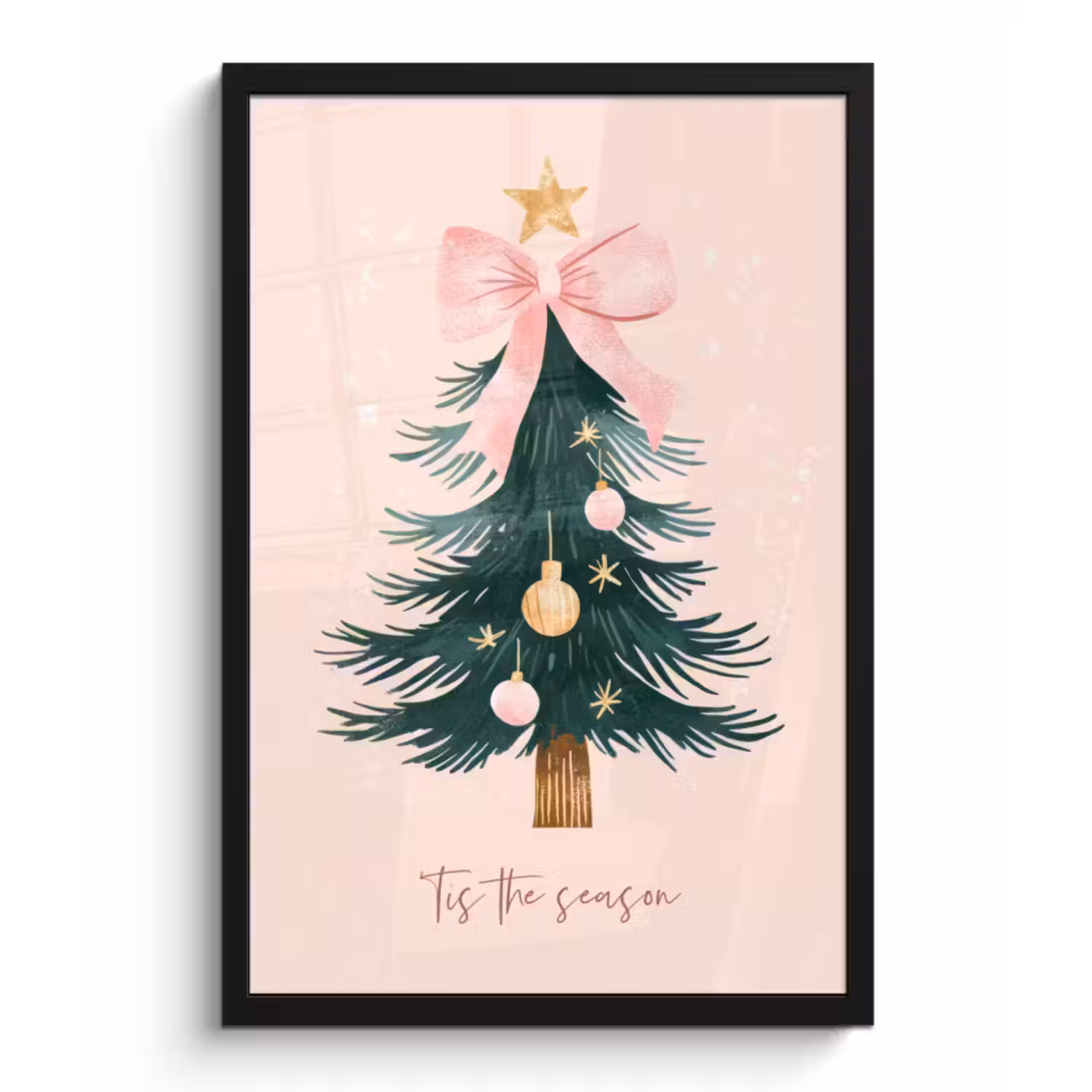 Poster met lijst - Christmas Season - Kerst - Kerstboom - Roze