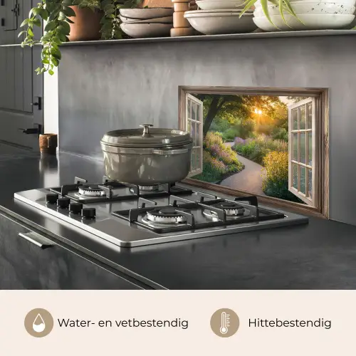 Doorkijk - Bloemen - Natuur - Zon - Pad keuken achterwand spatscherm klein -usp_NL