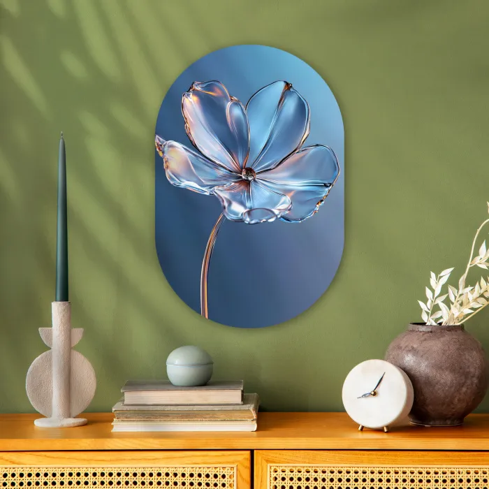 Blauw - Bloem - Glazen - Sierlijk Wandcirkel Ovaal Forex klein -sfeer2