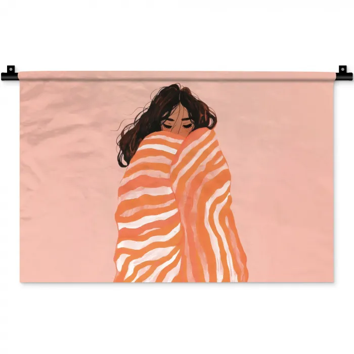 Meisje - Deken - Gestreept - Oranje Wandkleed katoen klein -zz3d