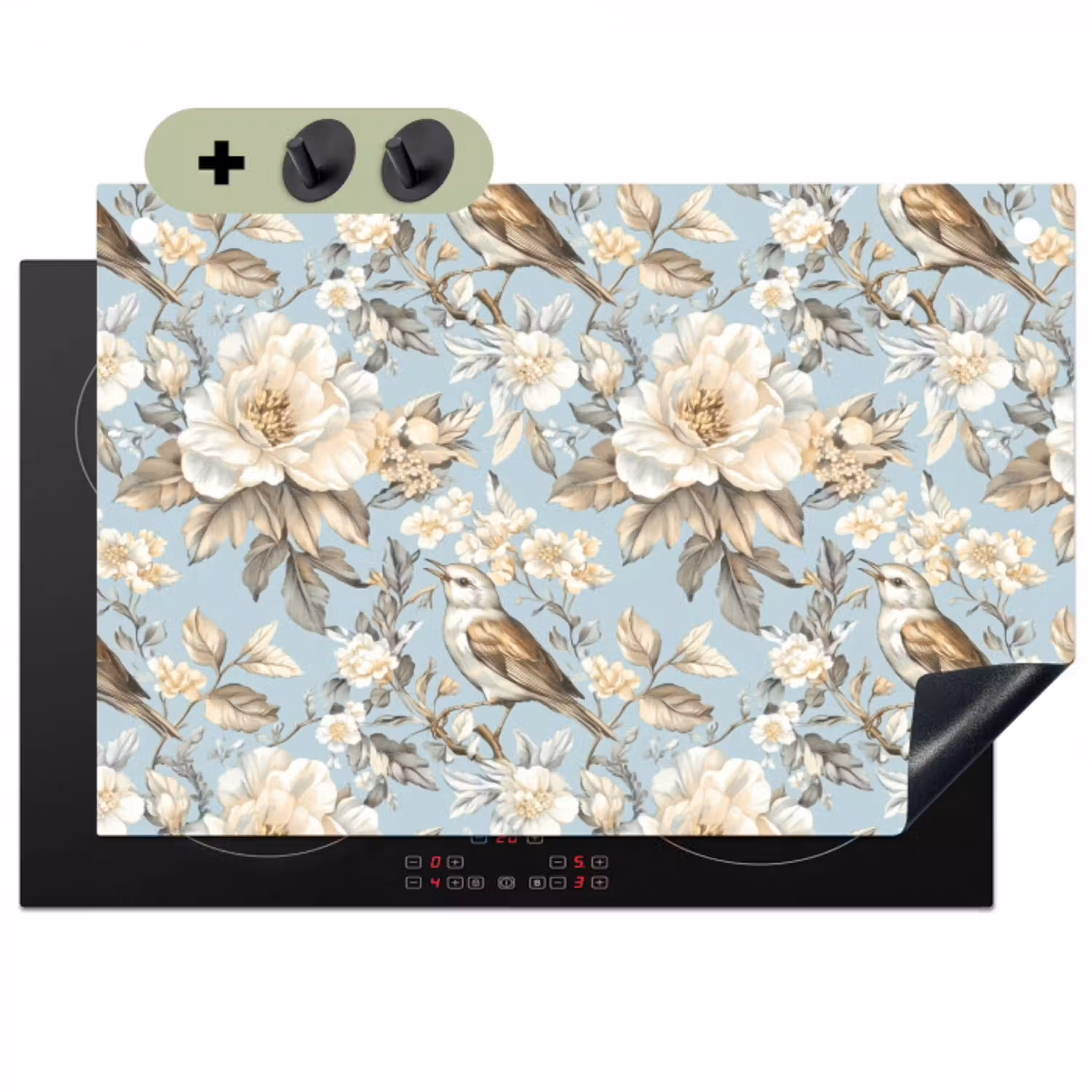 Botanisch - Zangvogel - Blauw Inductie beschemer met haakjes klein 777 -3d