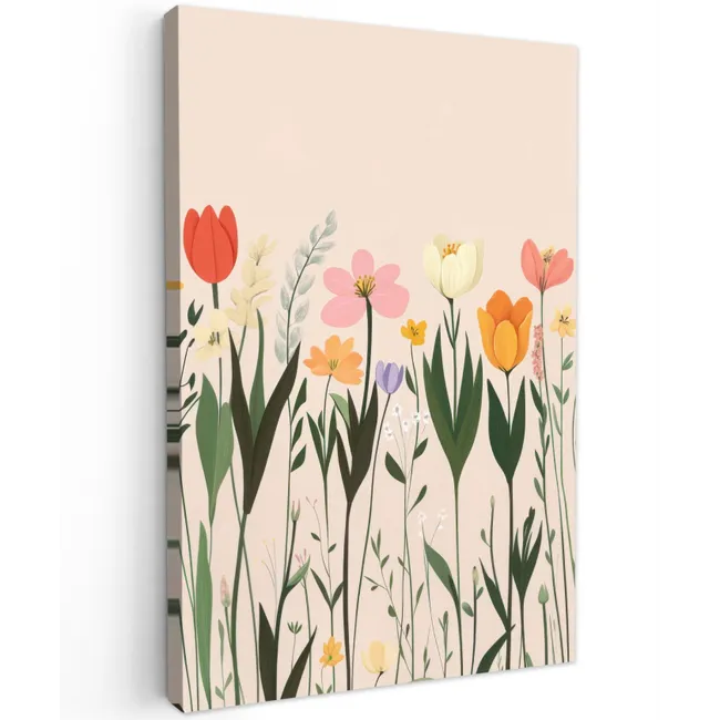 Pasteltinten - Bloemen - Illustratie Tuinposter op houten frame 2 cm dik klein -3d