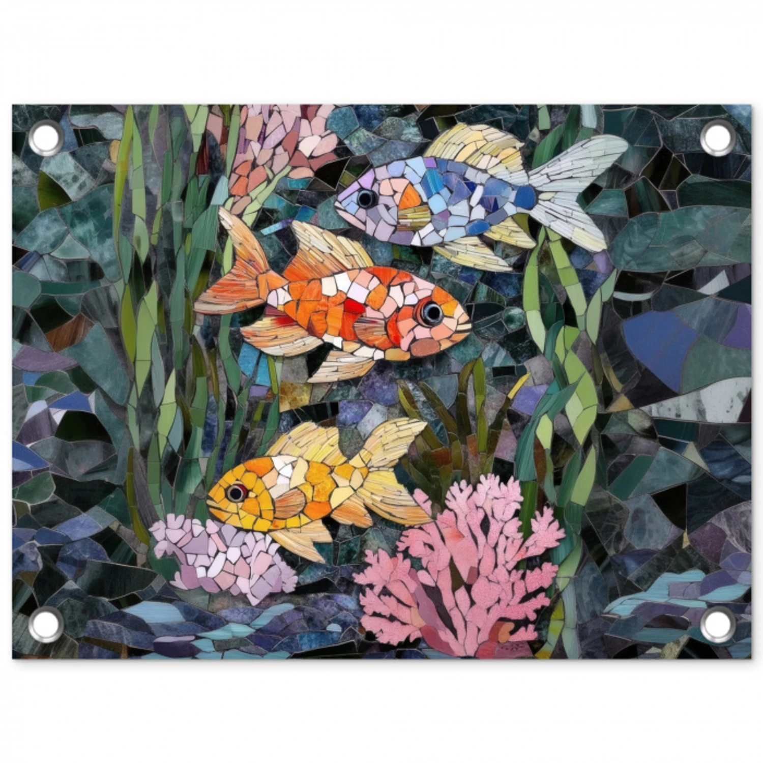 Vissen - Koraal - Zee - Mozaïek tuinposter los doek klein -3d