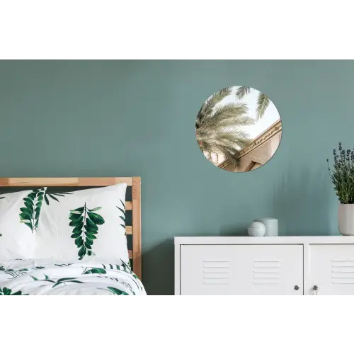 Gebouw - Palmbomen - Beige - Zon Wandcirkel aluminium klein -slaapkamer
